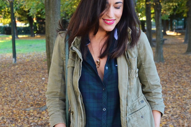 tartan green verde scozzese red lips outfit blogger 